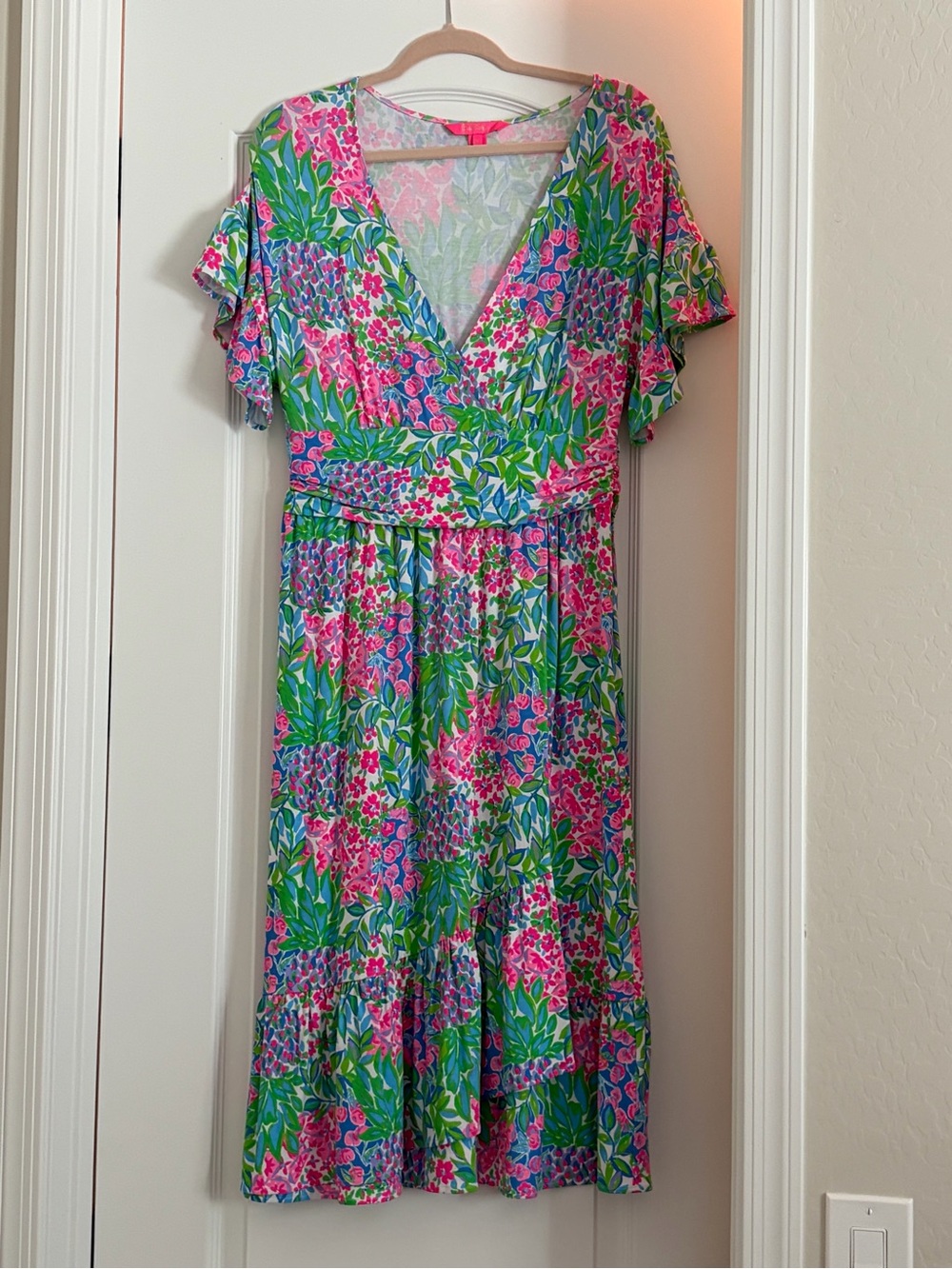 Lilly Pulitzer Pink, Green & Blue Floral V-Neck Dress